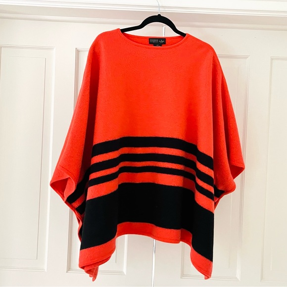 Kate Spade Broome St. orange black wool poncho - Picture 3 of 7